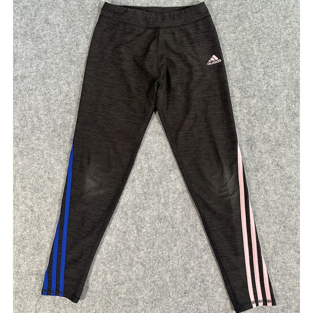 Adidas 3-Stripe Leggings Girls M (10/12) Charcoal Pink Athletic Performance